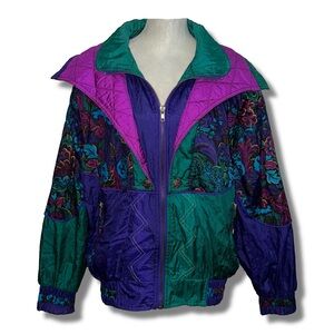 Vintage Floral Print Multi-Colored Windbreaker